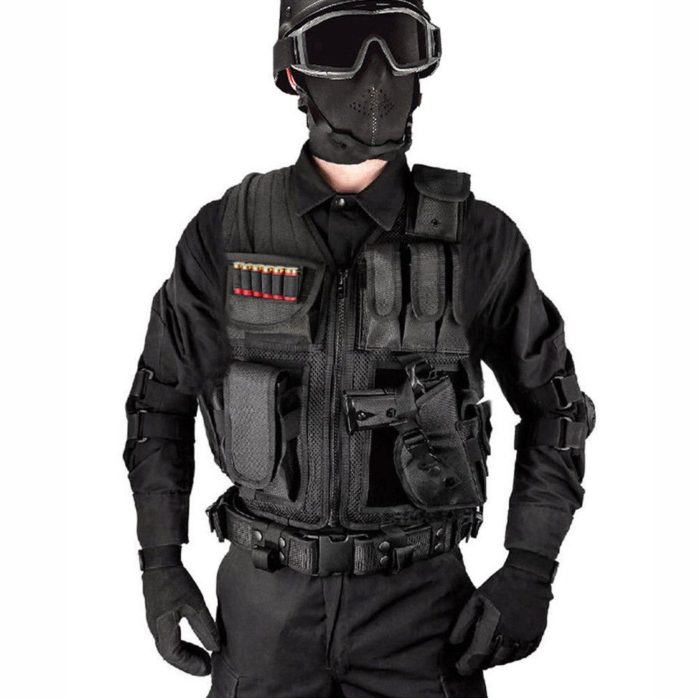 Military Tactical Vest with Gun Holster Molle Police Assault Combat Assault Gear