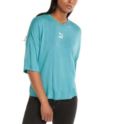 

Женские синие повседневные топы Puma Classics Oversized Splitside Tee 533509-61, Синий