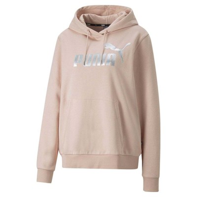

Puma Essentials+ Metallic Logo Pullover Hoodie Женская розовая повседневная верхняя одежда 8499, Розовый