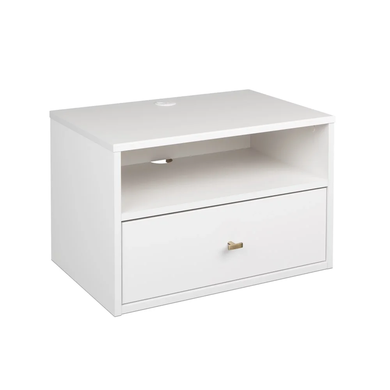 Floating Bedroom Modern 1-Drawer Nightstand with Open Shelf, White