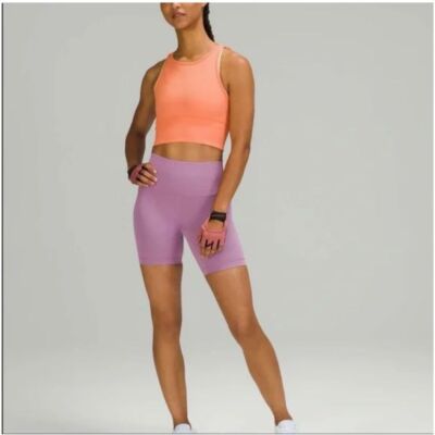 NWT Lulu Lemon Power Pivot Tank  Women's Size 6 Orange Crop Top Ribbed