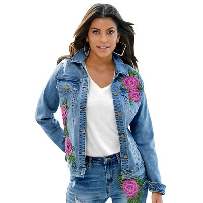 

Джинсовая куртка Masseys с цветочной аппликацией, Purple/floral/medium wash denim