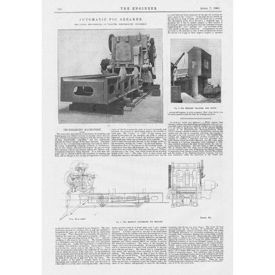 1905 Antique Engineering Print - Automatic Iron Pig Breaker Machine