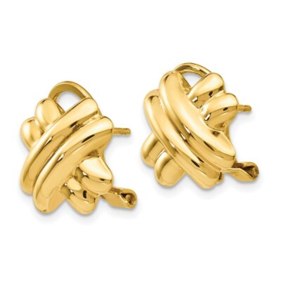 Pre-owned Superdealsforeverything Real 14kt Yellow Gold Polished X Omega Back Post Earrings