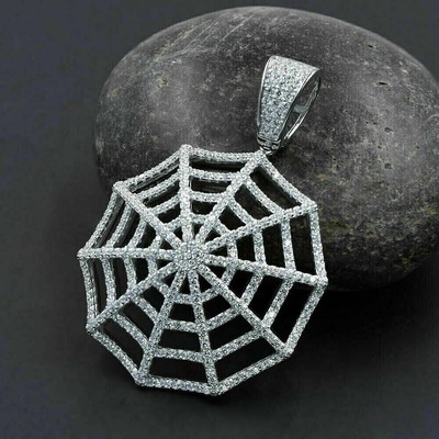 2Ct Round Cut Lab Created Diamond Spider Net Pendant 14K White Gold Plated