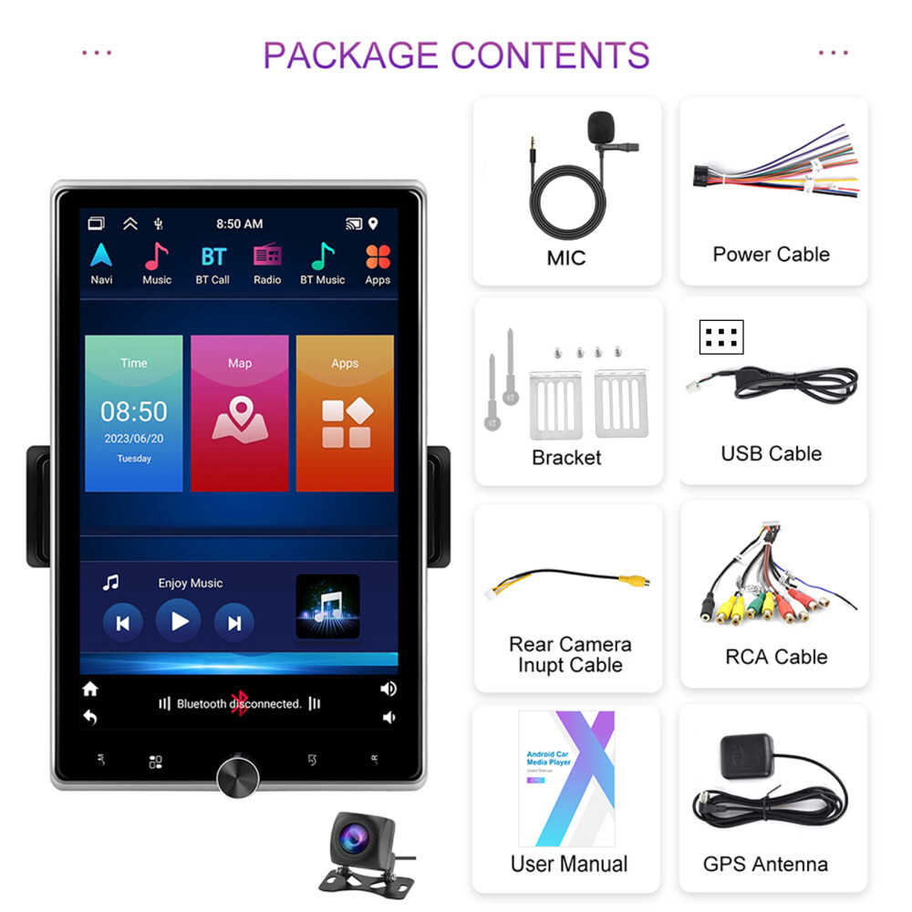 Android 13 10.4'' 1 Din Carplay Car Radio GPS WIFI BT Touch Screen Stereo Camera