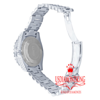 Pre-owned Usdiamondking 18k White Gold Solid Stainless Steel Simulated Diamonds Presidential Watch 41mm