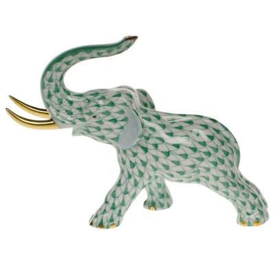 HEREND GREEN FISHNET ELEPHANT WITH 24K GOLD TUSKS #VHV-05266 BRAND NIB F/SH