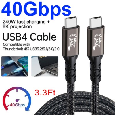 Thunderbolt 4/3 PD 240W USB-C 4.0 Cable Charger Data 40Gbps 8K Video Display UHD