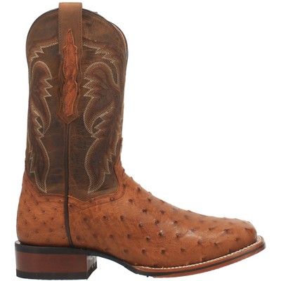 Dan Post Boots Alamosa Ostrich Embroidered Square Toe Cowboy  Mens Brown Dress B