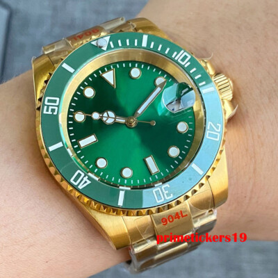 Gold Coated 40mm Automatic Men's Watch NH35A PT5000 Green Sunburst Dial Sapphire
