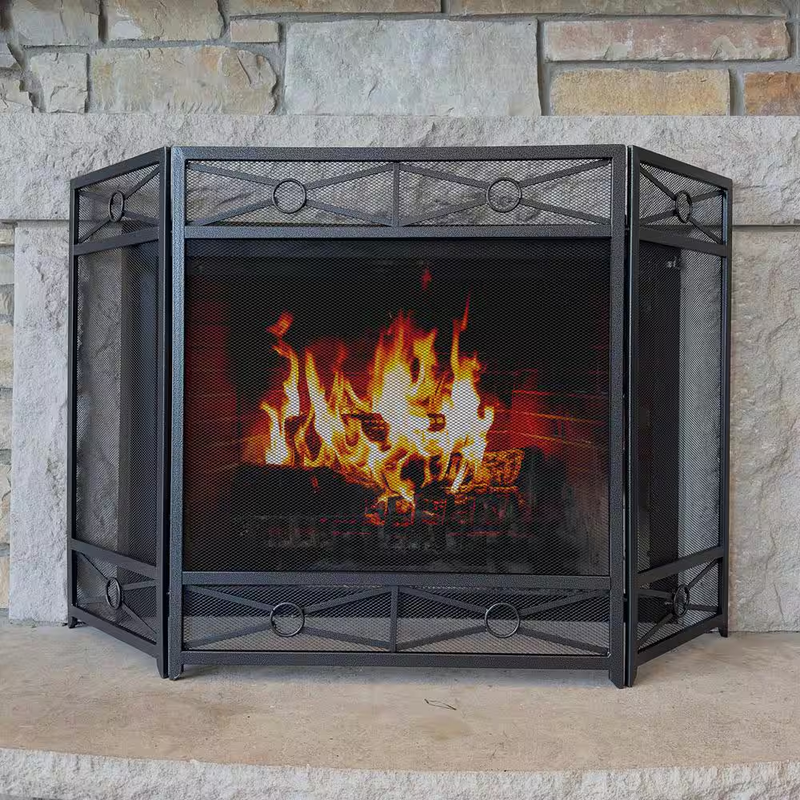 Sheffield 3-Panel Fireplace Screen in Vintage Iron