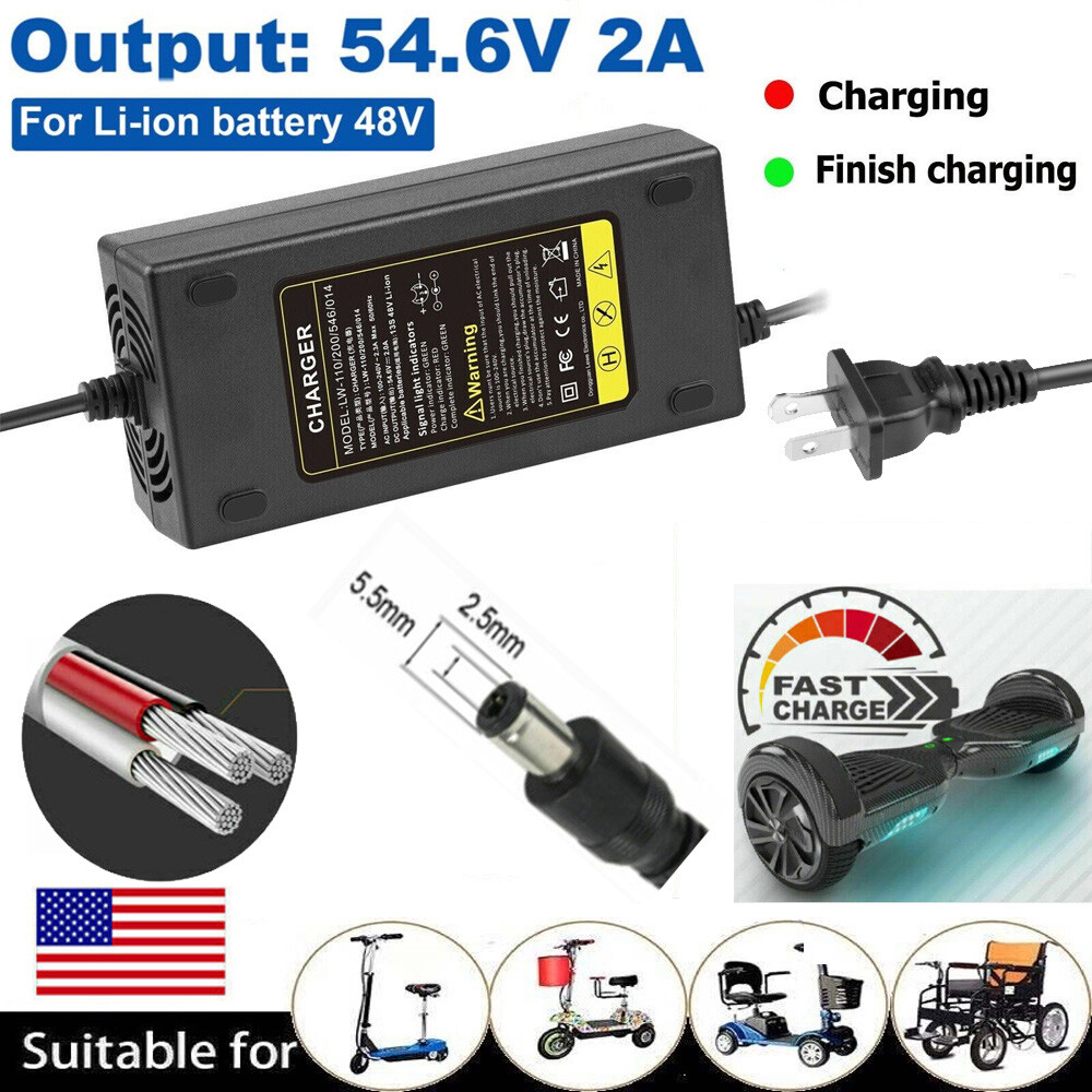 54.6V Charger Power Adapter for 48V Electric Bike E-bike Scooter Li-ion Battery