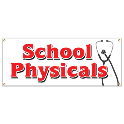 SCHOOL PHYSICALS BANNER SIGN no appointment walk-in flu shots health