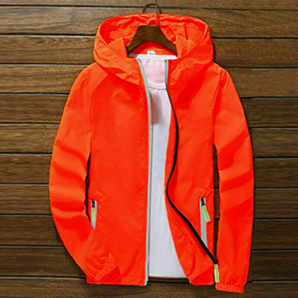 Men Waterproof Rain Jacket Hooded Breathable Lightweight Windbreaker Outwear