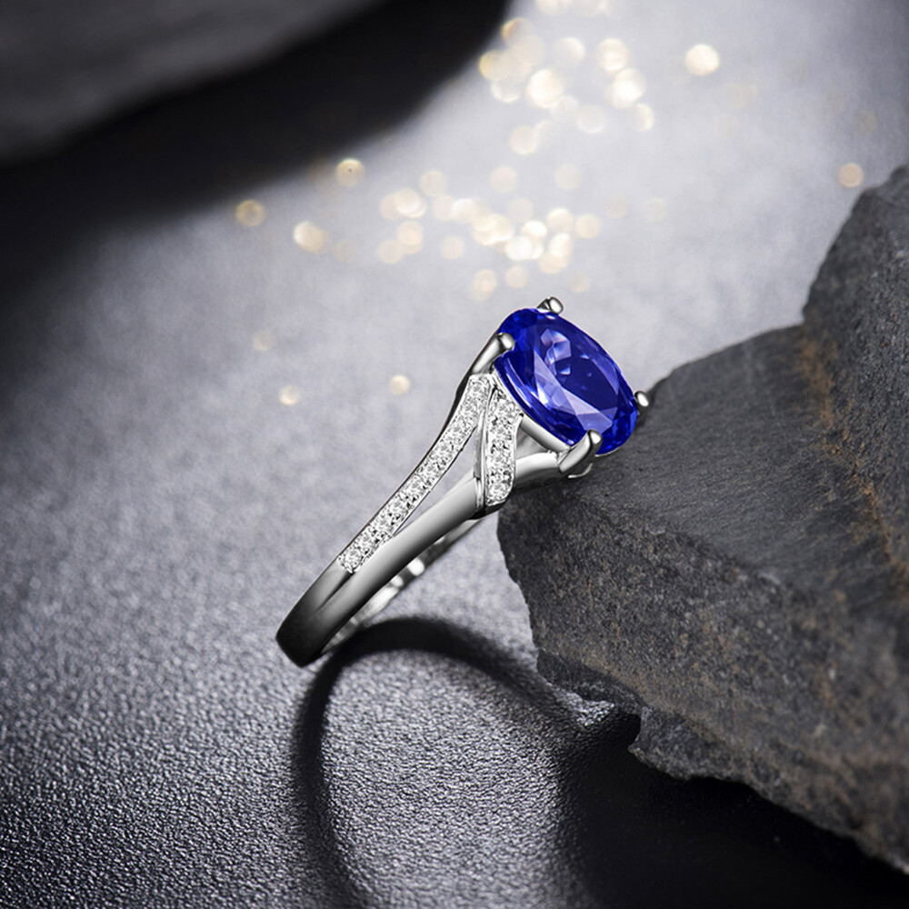 Pre-owned Frankjewelry Women Solid 14kt White Gold Diamond Wedding Oval Shape 6x8mm Blue Tanzanite Ring