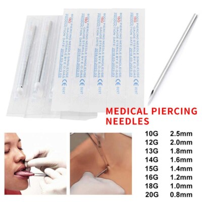 100 pcs Lot 2'' Sterilize Body Piercing Straight Needles 12G 14G 15G 16G 18G 20G