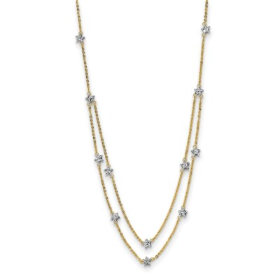 Pre-owned Superdealsforeverything Real 14kt Two Tone Double Chain Star Necklace In Two-tone