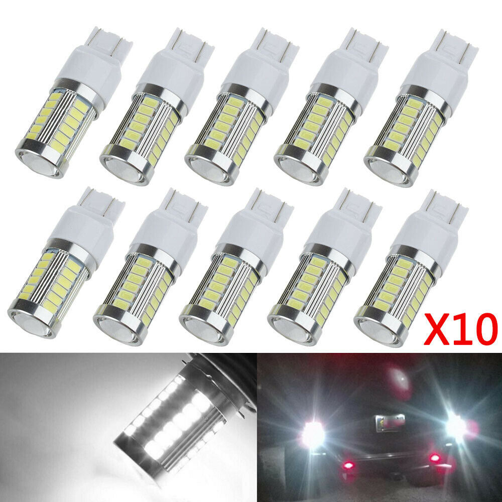 10Pcs T20 LED White 7443 7440 5630 33-SMD Dome Map Car Backup Reverse Light Bulb