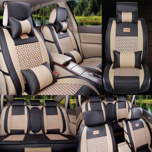 5-Seat Car Seat Covers Cooling Mesh+PU Leather Front+Rear Full Set All