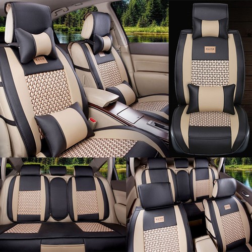 5-Seat Car Seat Covers Cooling Mesh+PU Leather Front+Rear Full Set All