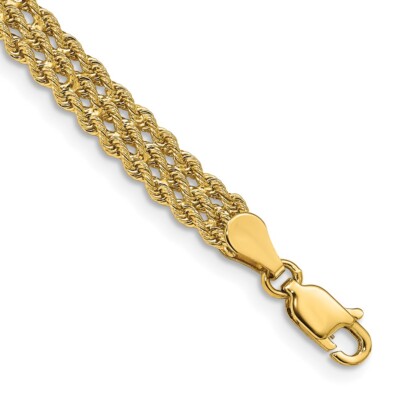 Pre-owned Superdealsforeverything Real 14k Yellow Gold 5.5mm Triple Strand Rope Chain Bracelet; 7 Inch