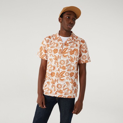 

Белая рубашка New Era с цветочным принтом Revere SS Lifestyle Мужской белый оранжевый топ, New Era Floral Print White Revere SS Lifestyle Shirt