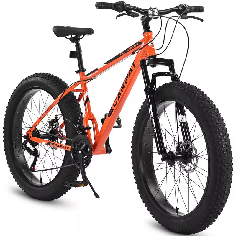 26 In. Orange Steel 21 Speed Mountain Bike with Fat Tire