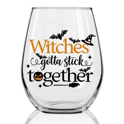 Witches Gotta Stick Together Wine Glass Halloween Wine Glass Witch Wine Glass...