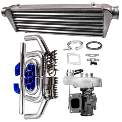 V-Band T04E Turbocharger + 27x7x2.5 Tube&Fin Intercooler + Turbo Piping Pipe Kit