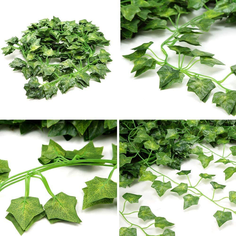 12 Pack Fake Vines for Room Decor Artificial Ivy Garland with Clip Green Flowers