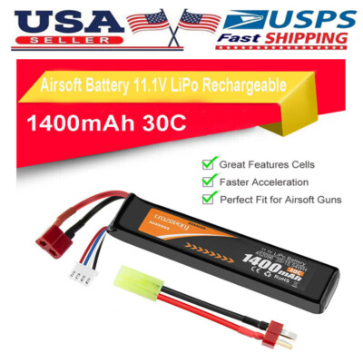 Airsoft RC 11.1V 1400mAh 30C LiPo Stick Battery Dean Style Connector T Plug USA