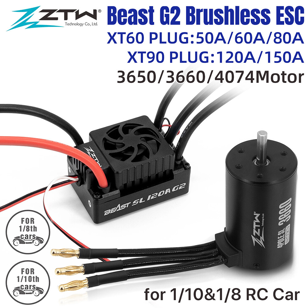 ZTW 32-Bit Beast G2 50A/80A/120A ESC Brushless Motor Combo for RC 1/8 1/10 Car