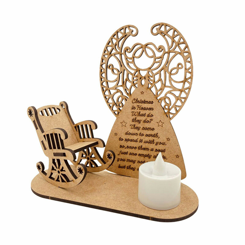 Christmas In Heaven Rocking Chair Decor DIY Wooden Family Memorial Candle Holder