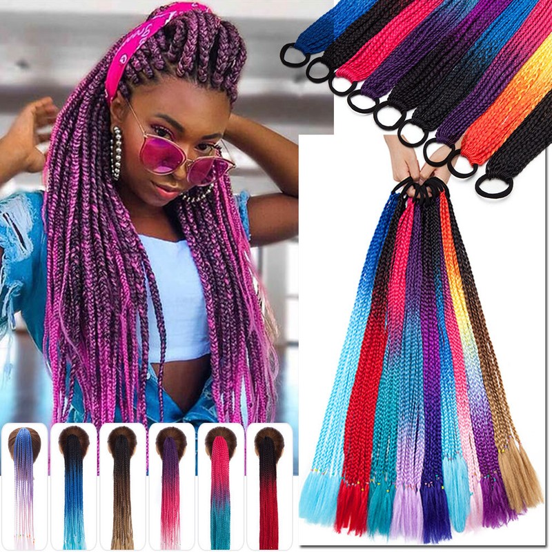 24" Pigtail Rubber band Braids Twist Wrap Ponytail Colorful 
