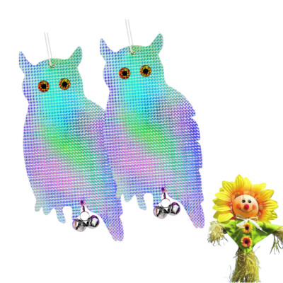 2/4PCS Fake Owl Hanging Reflective Decoys Bird Scare Deterrent Devices Decor