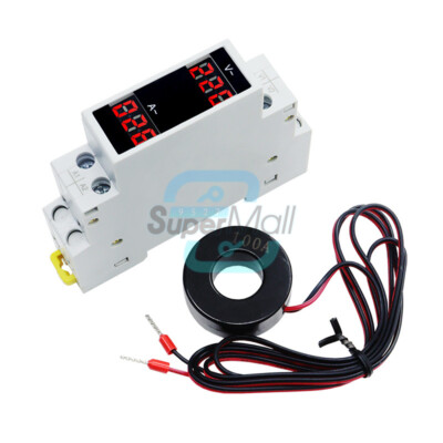 AC 80-500V 1-100A DIN Rail AC Ammeter Digital Display Voltage Current Meter