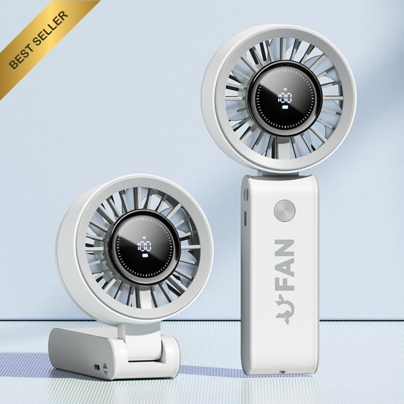3-in-1 Foldable Mini Fan 4000mAh 5-Speed LED Display Rechargeable White