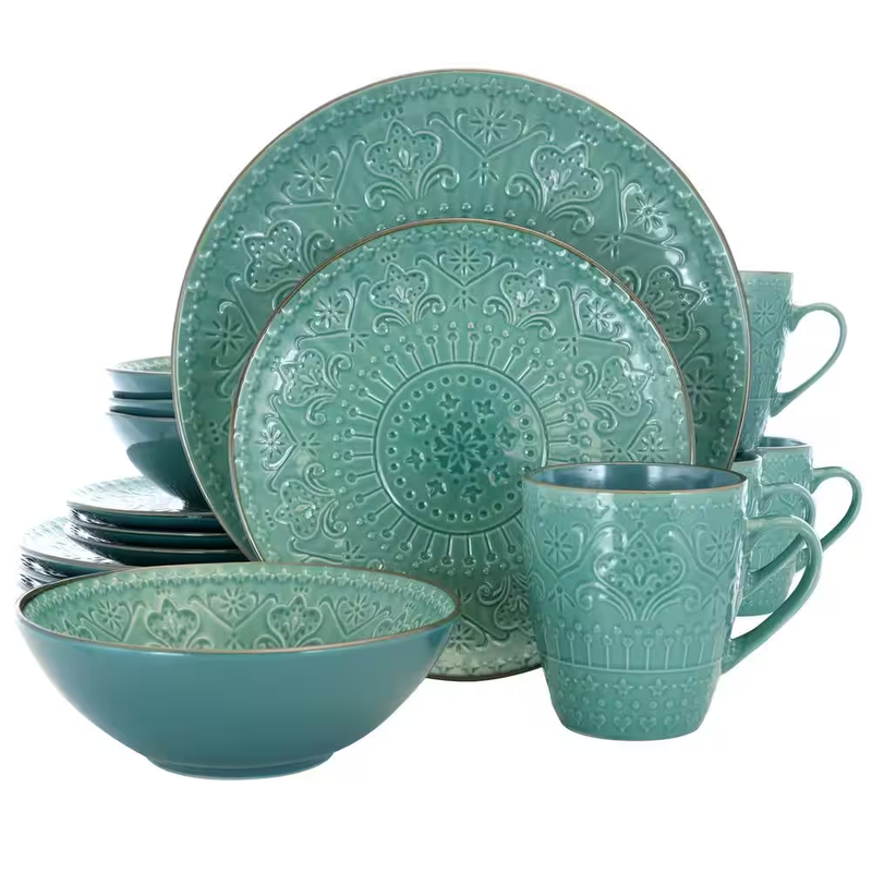 16-Piece Modern Sea Green Stoneware Dinnerware Set (Service for 4)