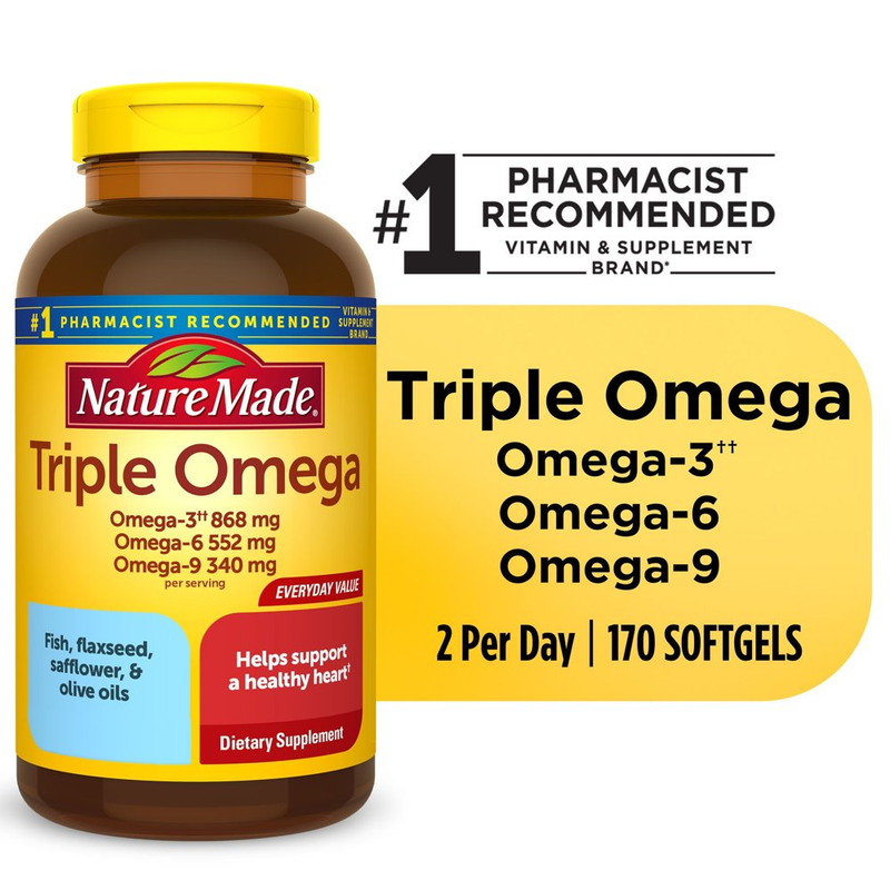 Triple Omega 3 6 9 Softgels, Dietary Supplement, 170 Count