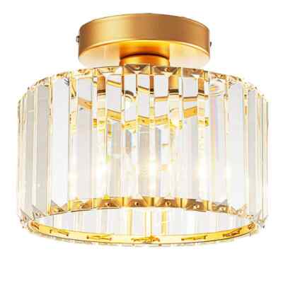 Sefinn Four Modern 9 in. Gold Semi Flush Mount Ceiling Light Crystal Fixture