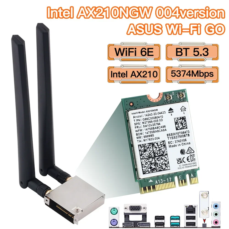 Intel AX210 ASUS WiFi Go Network Adapter WiFi 6E Wireless Bluetooth 5.3 5374Mbps