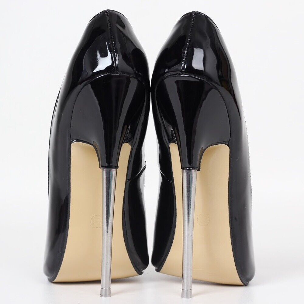 Extreme High Heel Metal Peep Toe Court 7 18cm Black Stiletto Pump Fetish Uk3 11 Ebay