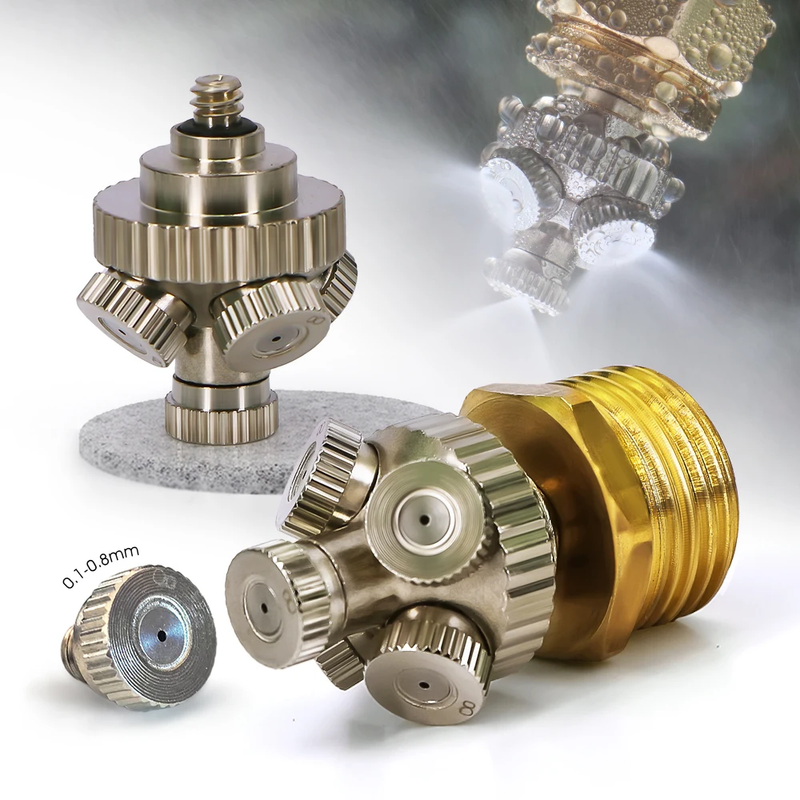 5-hole Misting Nozzle w/ 1/2" 20mm Brass Adapter 0.1-0.8mm Fine Atomizer for Gar