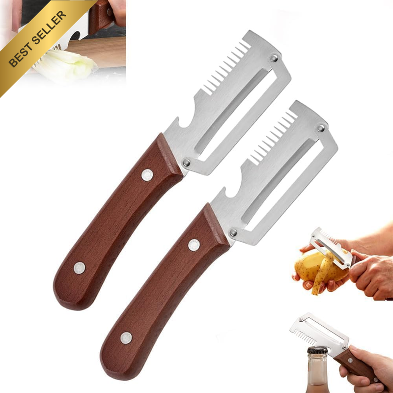 2Pcs Wooden Handle Vegetable Peeler with Bottle Opener