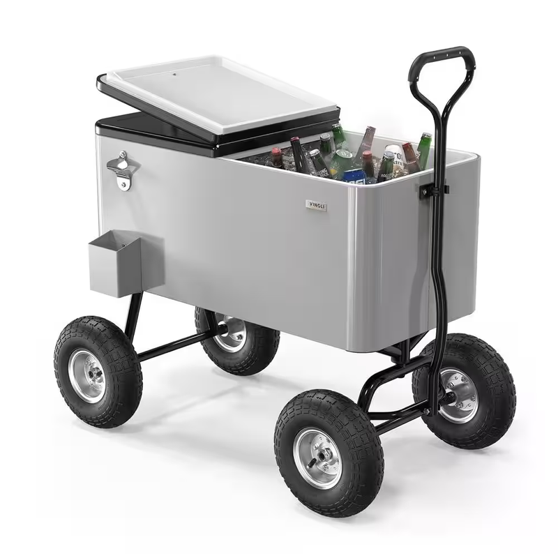 Ice Chest With Long Handle And Big Wheels, Portable