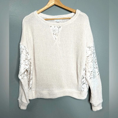 Jun & Ivy Francesca s cream floral lace mesh sweater size small Demure  Twee