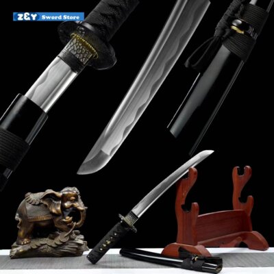 20''All Black Tanto 1095 Carbon Steel Mini Katana Japanese Samurai Short Sword