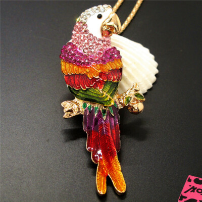 New Fashion Lady Color Enamel Cute Parrot Bird Crystal Pendant Women Necklace