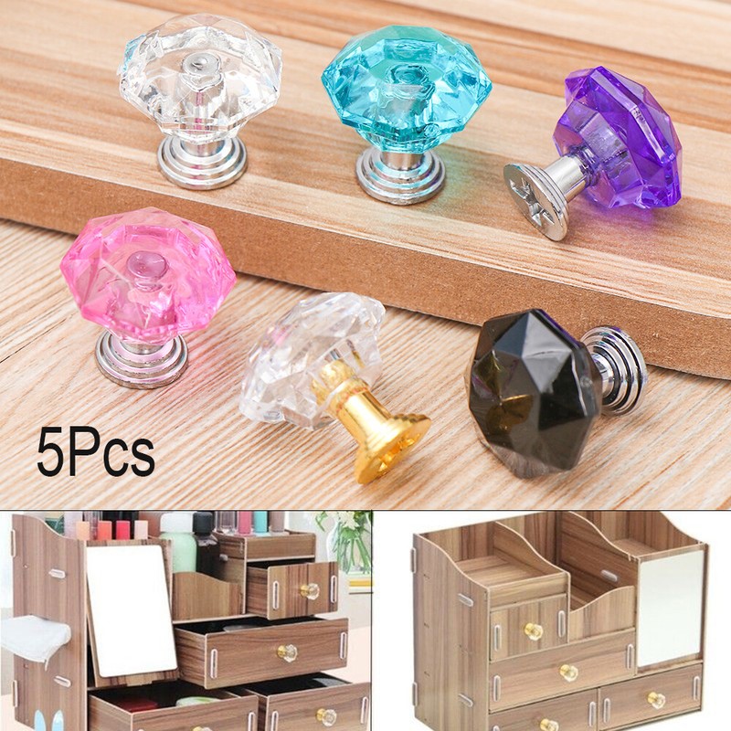 1 5pc Colorful Diamond Shape Glass Cabinet Knob Furniture Drawer